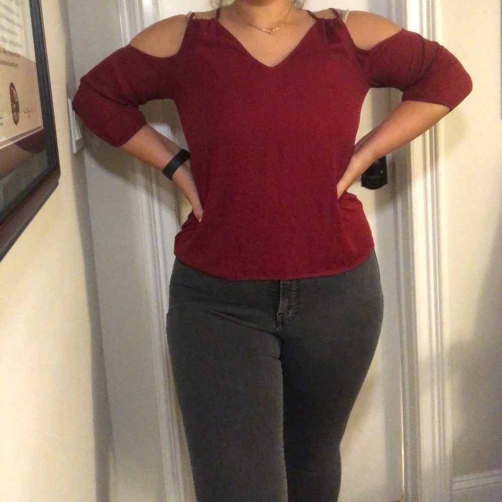 Maroon Shoulder Cutout Work top